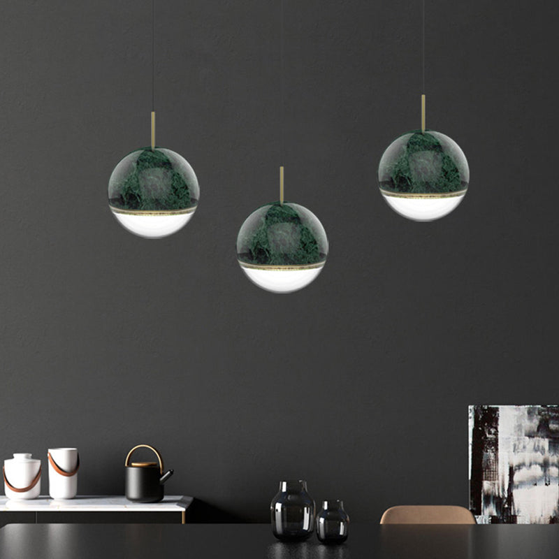 Marble Led Pendant Light Kit - Designer Black/White/Green Hanging Lamp For Living Room