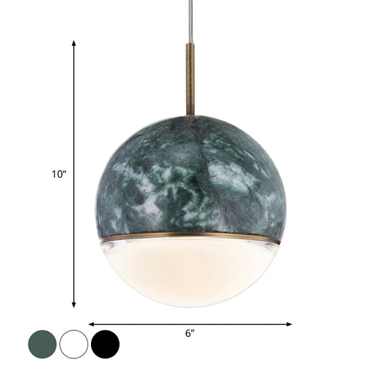 Marble Led Pendant Light Kit - Designer Black/White/Green Hanging Lamp For Living Room