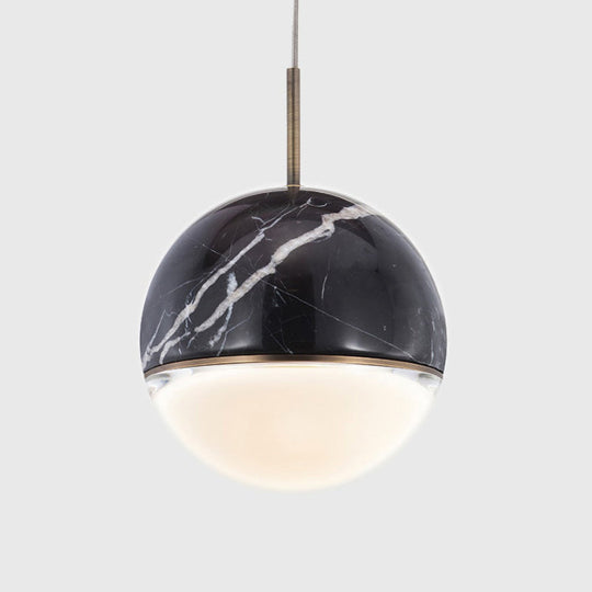 Led Marble Pendant Light Kit In Designer Black/White/Green For Living Room