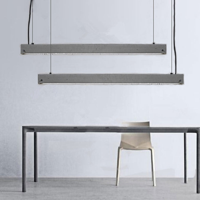 Modern Grey Linear Pendant Light - Simplicity Cement 1 Head Hanging Lamp For Dining Room Ceiling