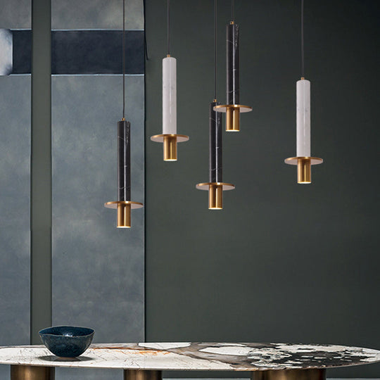 Sword Pendant Ceiling Light - Designer Marble Dining Room Led Hanging Lamp Black/White/Beige & Brass