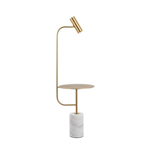 Modern Brass Tube Floor Lamp With Led Reading Light Table And Marble Pedestal