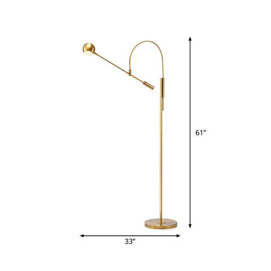 Swivelable Floor Lamp With Dome Shade - Arch/Right Angle Postmodern Metal 1-Light Gold Stand