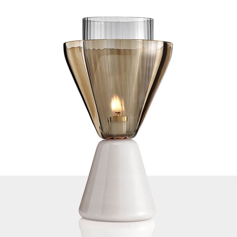 Lara - Amber And Smoke Glass Hourglass Night Lamp: Post-Modern Table Light