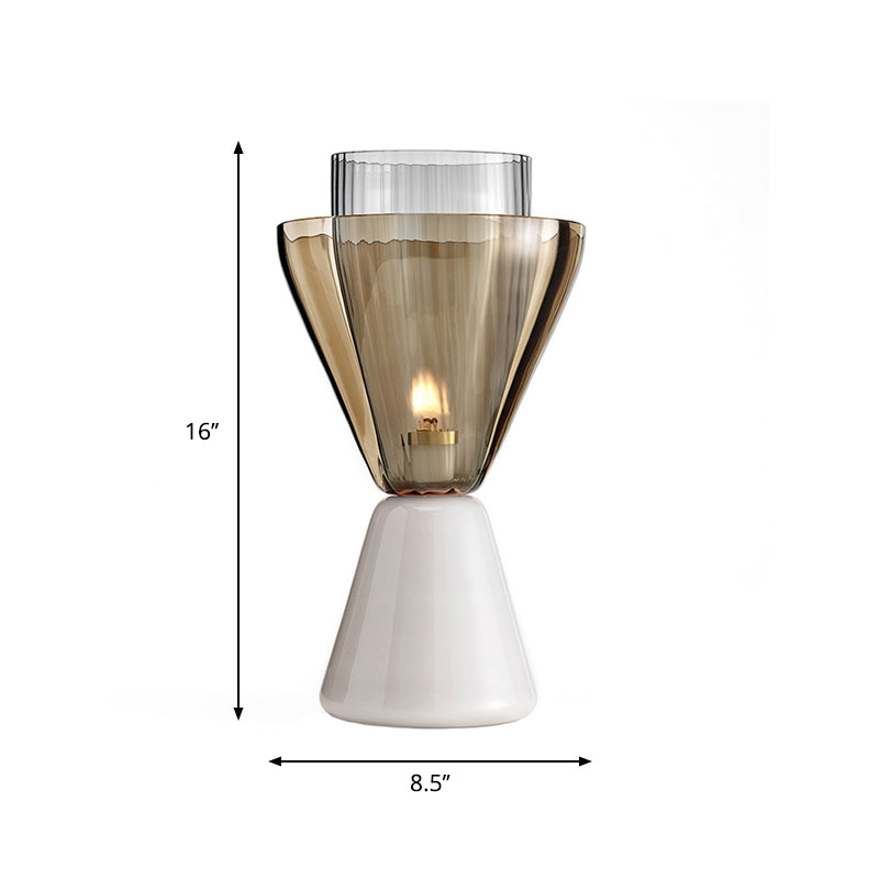 Lara - Amber And Smoke Glass Hourglass Night Lamp: Post-Modern Table Light