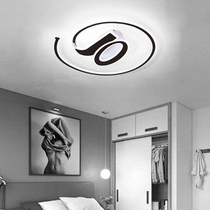 Modern Black Acrylic Led Ceiling Lamp - Number Shaped Flush Light For Kindergarten / 17’ White