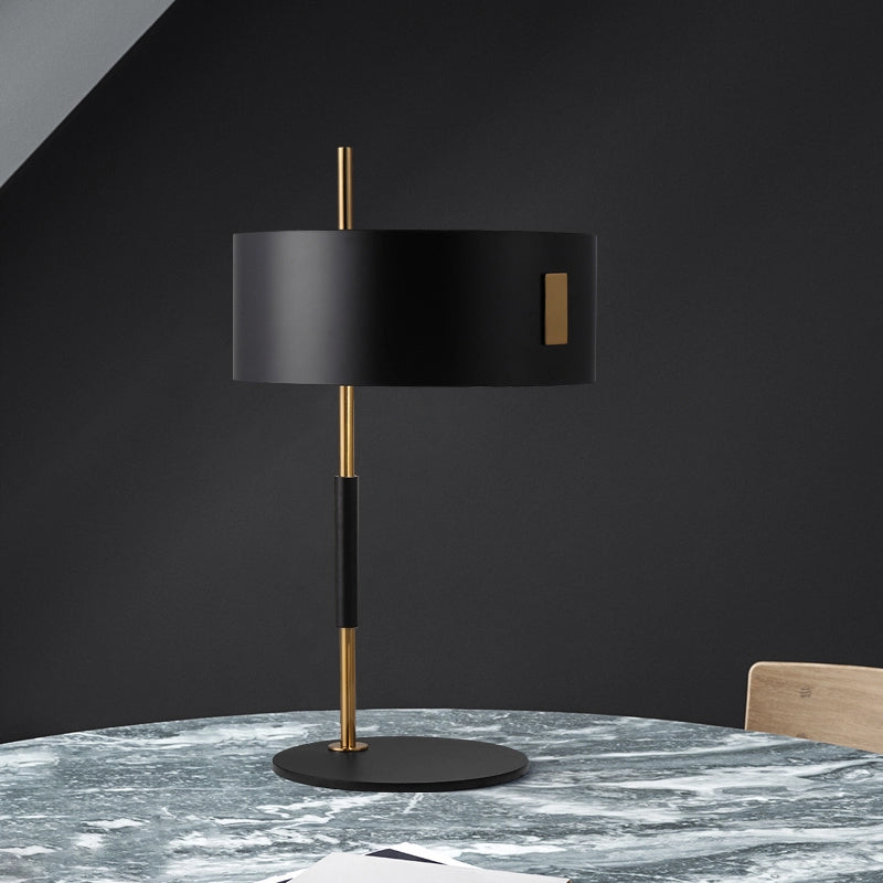 Minimalistic Black And Brass Round Night Lamp: Stylish Metal Table Light For Living Room