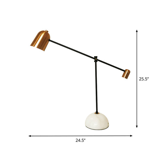 Algedi - Designer White-Brass Study Desk Lamp: Bell Metal Shade, Balanced Arm,