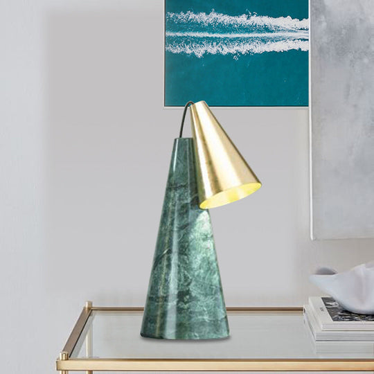 Marble Conical Table Lamp - Designer Single-Bulb Night Light For Living Room In White/Green/Gold