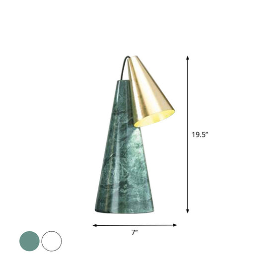 Marble Conical Table Lamp - Designer Single-Bulb Night Light For Living Room In White/Green/Gold