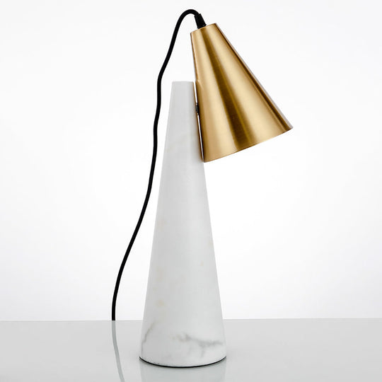 Marble Conical Table Lamp - Designer Single-Bulb Night Light For Living Room In White/Green/Gold