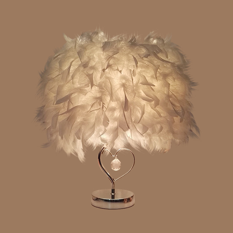 Riley - Modern Single Nightstand Lamp Red/White/Pink Bucket Shaped Table Light With Feather Shade