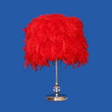 Feather Drum Night Lamp: Simple & Elegant 1-Light Bedroom Table Lighting In Pink/Red/Yellow With