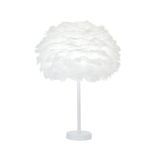 Minimalist 1-Head White Oval Table Lamp - Layered Feather Night Light 12/16 Width