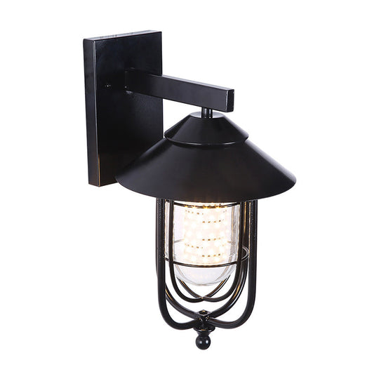 Farmhouse Black Half-Capsule Wall Lantern With Clear Glass - Outdoor Mounted Light (1 Bulb)