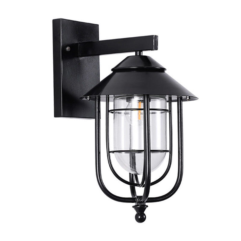 Farmhouse Black Half-Capsule Wall Lantern With Clear Glass - Outdoor Mounted Light (1 Bulb)