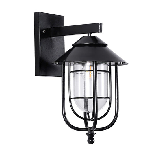 Farmhouse Black Half-Capsule Wall Lantern With Clear Glass - Outdoor Mounted Light (1 Bulb)