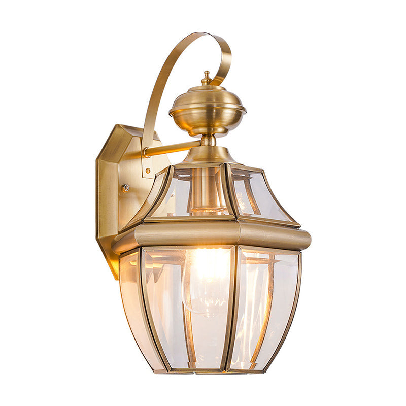 Traditional Clear Glass Globe Wall Light - 1-Light Outdoor Lantern Sconce In Brass