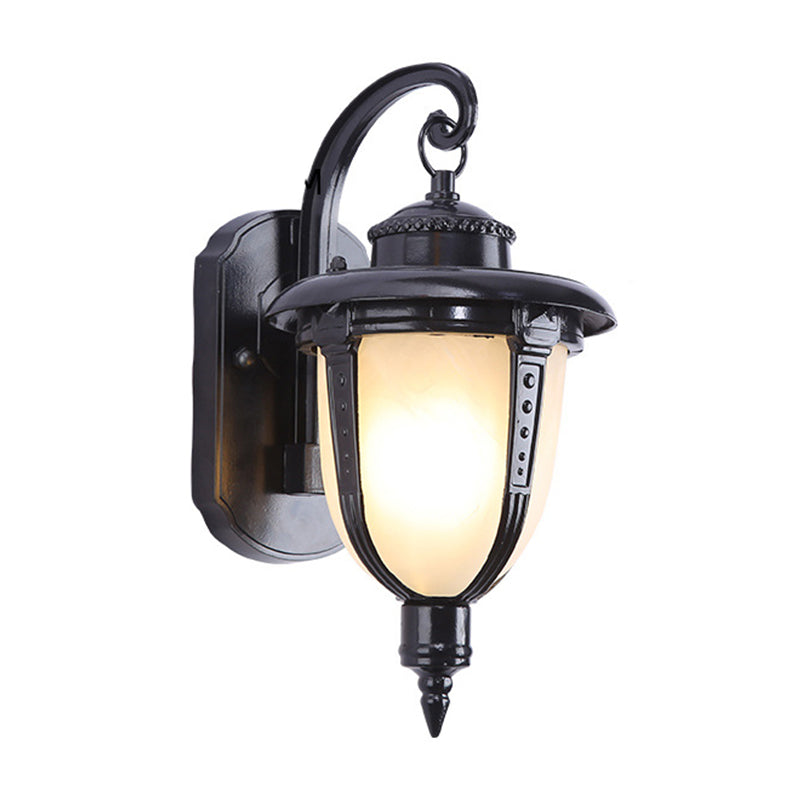 Vintage Porch Wall Lantern With Milk Frosted Glass Shade - Small/Large Black/Brass Options Black /