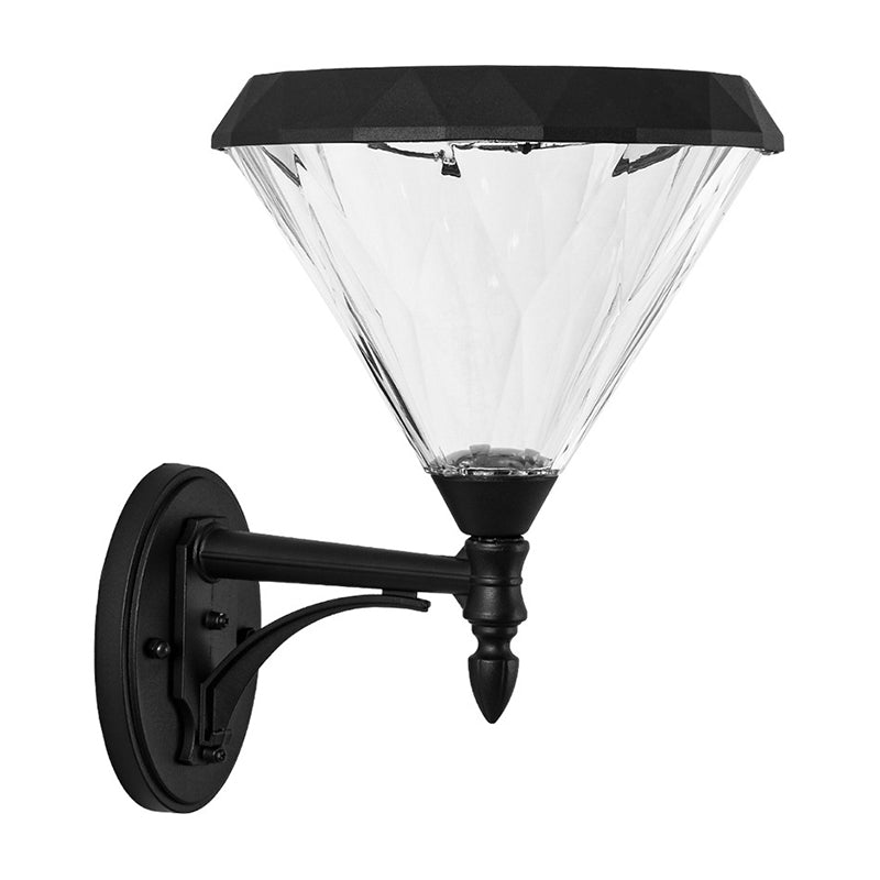 Minimalist Solar Led Wall Lamp In Black - Acrylic Conical Fixture For Porch Mount