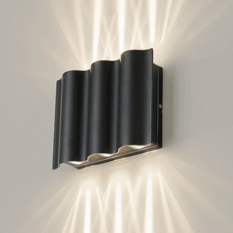 Modern Black Led Patio Sconce Lamp - 2/4/6-Light Flush Mount Wall Light With Wavy Metal Shade