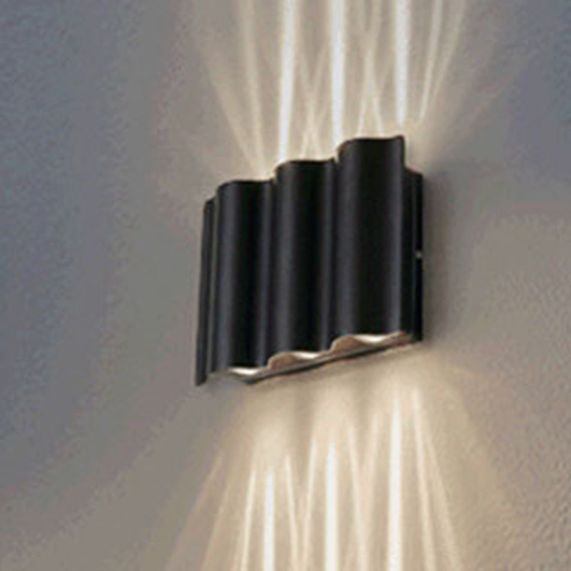 Modern Black Led Patio Sconce Lamp - 2/4/6-Light Flush Mount Wall Light With Wavy Metal Shade
