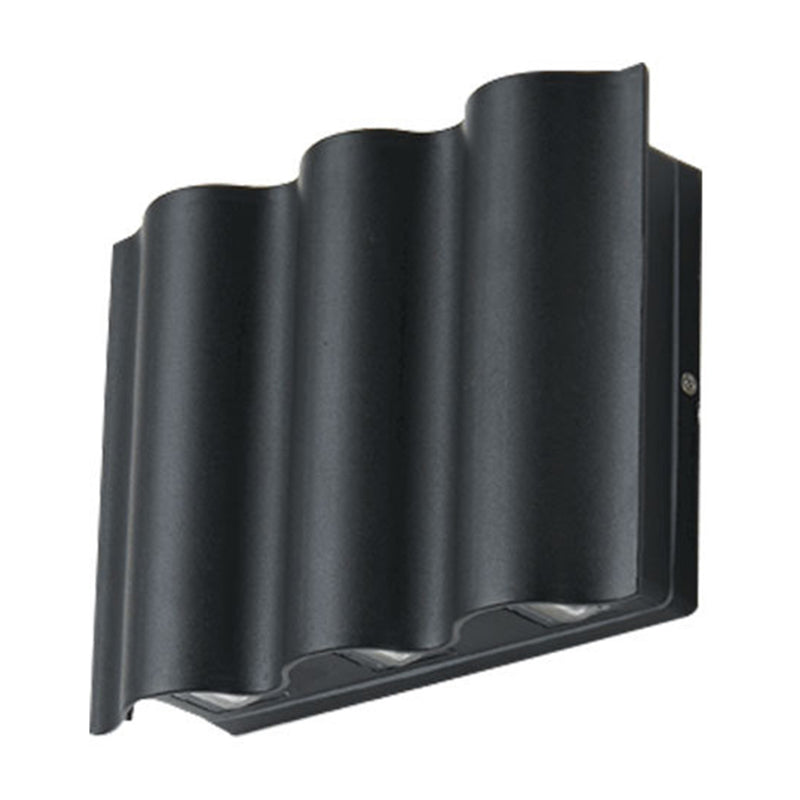 Modern Black Led Patio Sconce Lamp - 2/4/6-Light Flush Mount Wall Light With Wavy Metal Shade