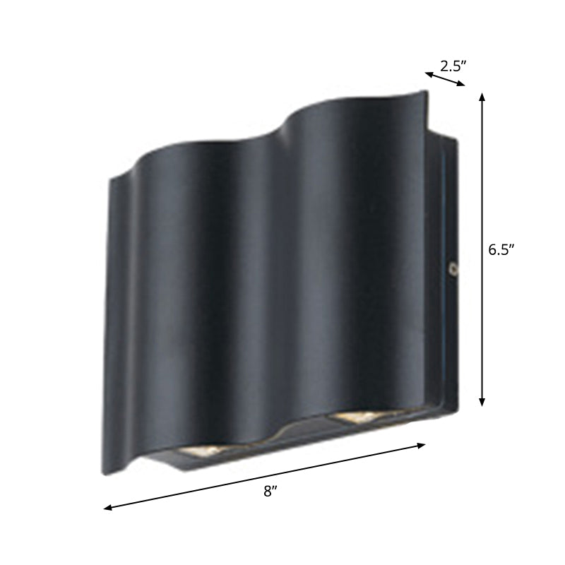 Modern Black Led Patio Sconce Lamp - 2/4/6-Light Flush Mount Wall Light With Wavy Metal Shade