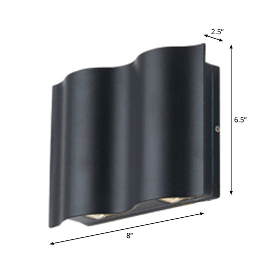 Modern Black Led Patio Sconce Lamp - 2/4/6-Light Flush Mount Wall Light With Wavy Metal Shade