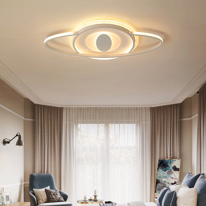 Contemporary Led Ceiling Mount Light With Acrylic Panel - Planet Slim Design White Ideal For Girls