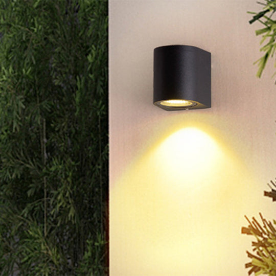 Black Aluminum Led Outdoor Cylinder Wall Light - Minimalist Flush Sconce