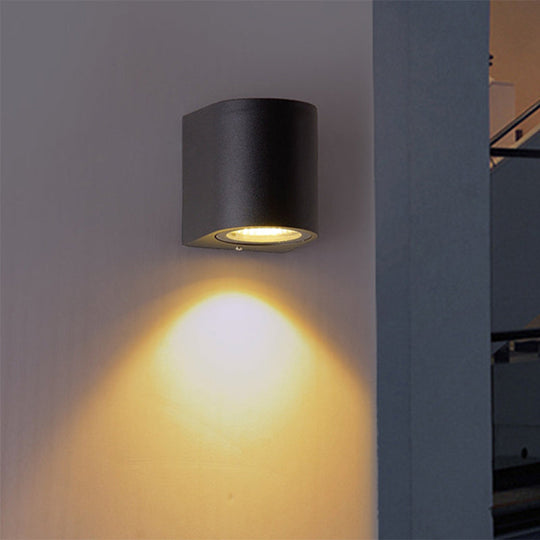 Black Aluminum Led Outdoor Cylinder Wall Light - Minimalist Flush Sconce