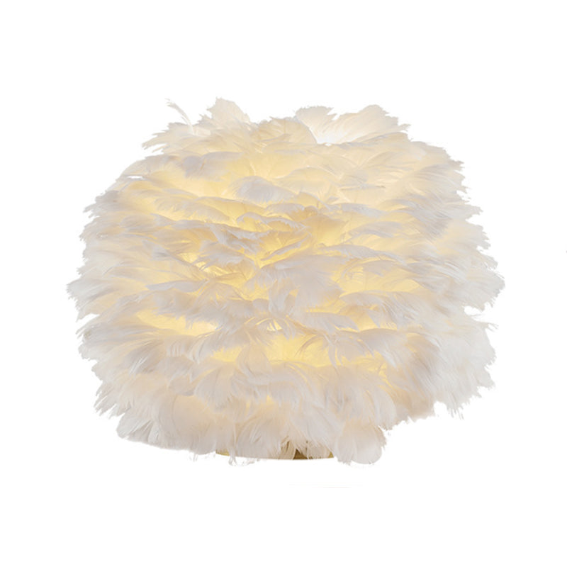 Nordic Sphere Night Lamp - Grey/White/Pink Single-Bulb Feather Table Stand Light For Living Room