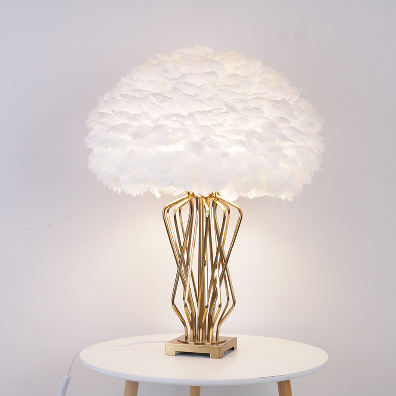 Rasalas - Feather Half-Globe Table Lamp Post-Modern Single White And Brass Night Light With Open