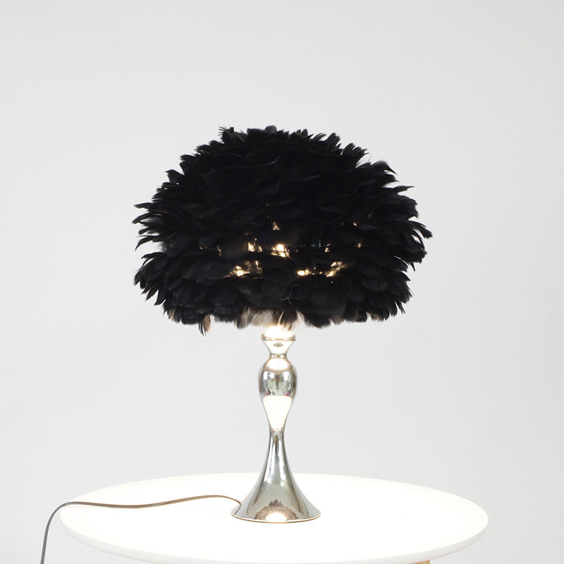 Modern Black/Purple Dome Night Lamp With Feather Table Light And Chrome Baluster Base Black
