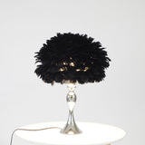 Modern Black/Purple Dome Night Lamp With Feather Table Light And Chrome Baluster Base Black