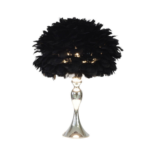 Modern Black/Purple Dome Night Lamp With Feather Table Light And Chrome Baluster Base