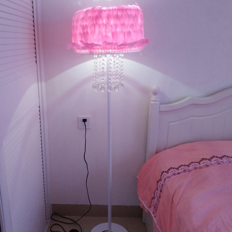 Nordic Feather Floor Lamp With Crystal Orbs - Apricot/White/Pink Lotus Design