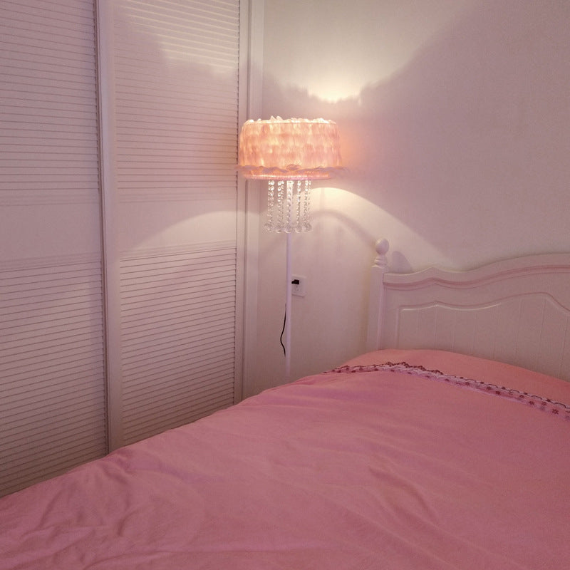 Nordic Feather Floor Lamp With Crystal Orbs - Apricot/White/Pink Lotus Design