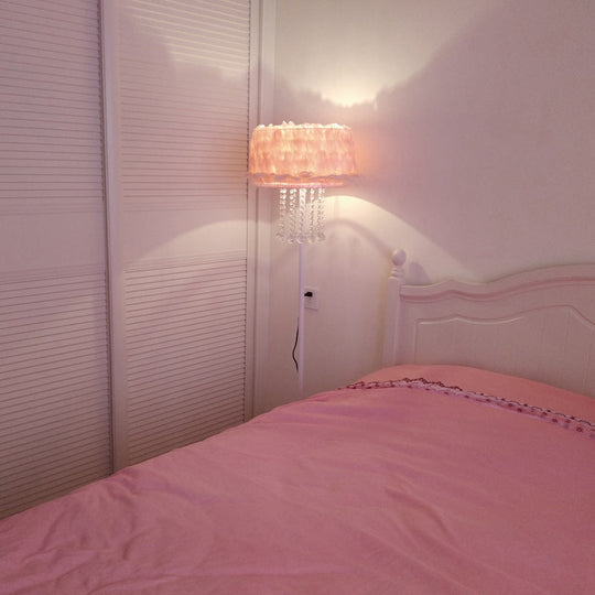 Nordic Feather Floor Lamp With Crystal Orbs - Apricot/White/Pink Lotus Design