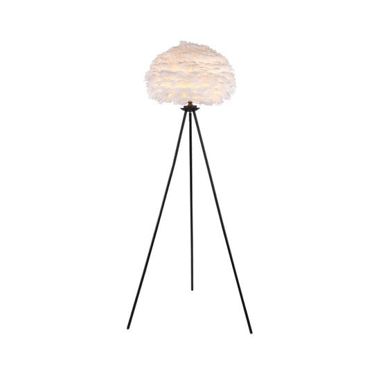 Dome Feather Floor Lamp - Minimalist Single Grey/White/Pink Light With Tripod For Bedroom