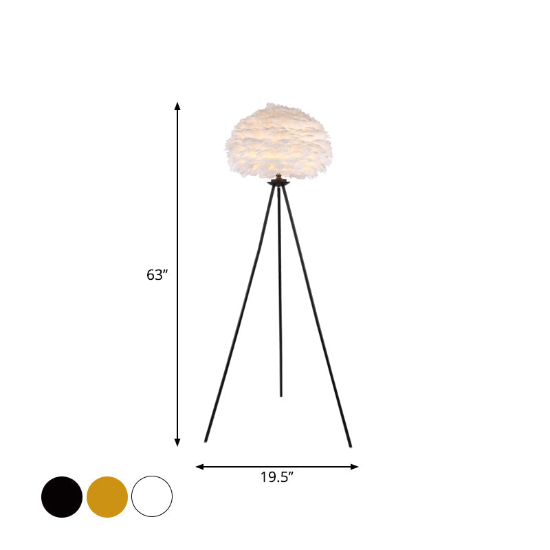 Dome Feather Floor Lamp - Minimalist Single Grey/White/Pink Light With Tripod For Bedroom