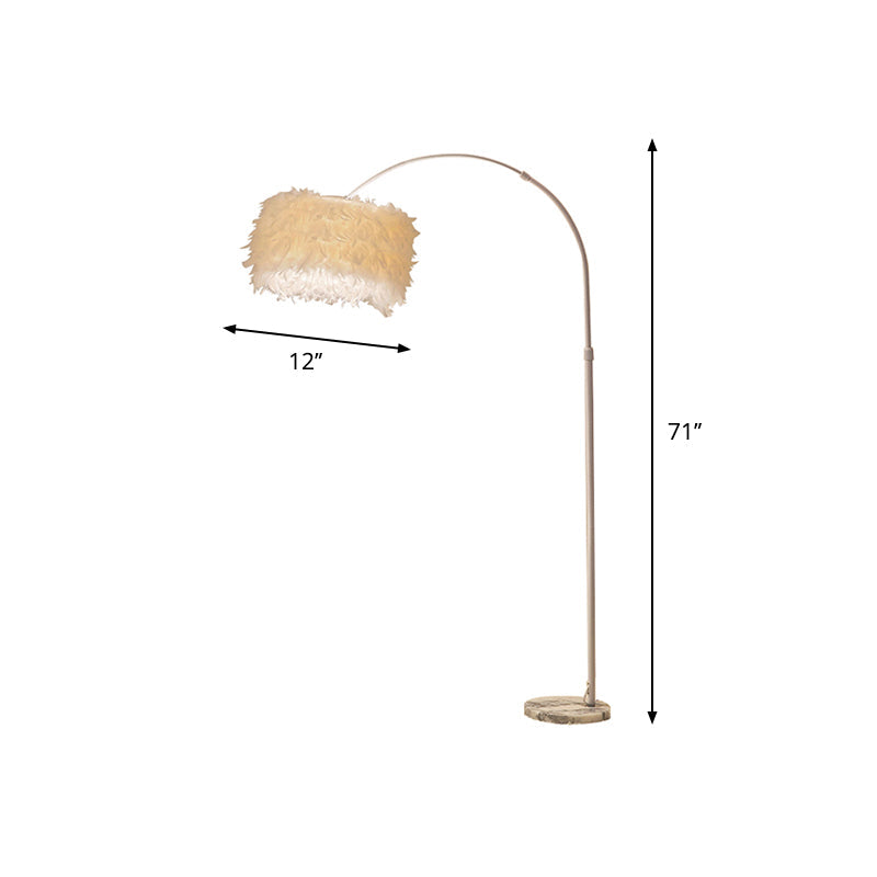 Feather Drum Floor Reading Light - Simple And Modern 1-Light White Gooseneck Lamp With Optional
