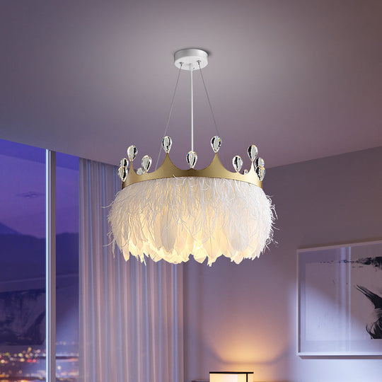 Nordic Pendant Light Kit - Single Bedroom Suspension Lighting In White With Tree Crown And Floral