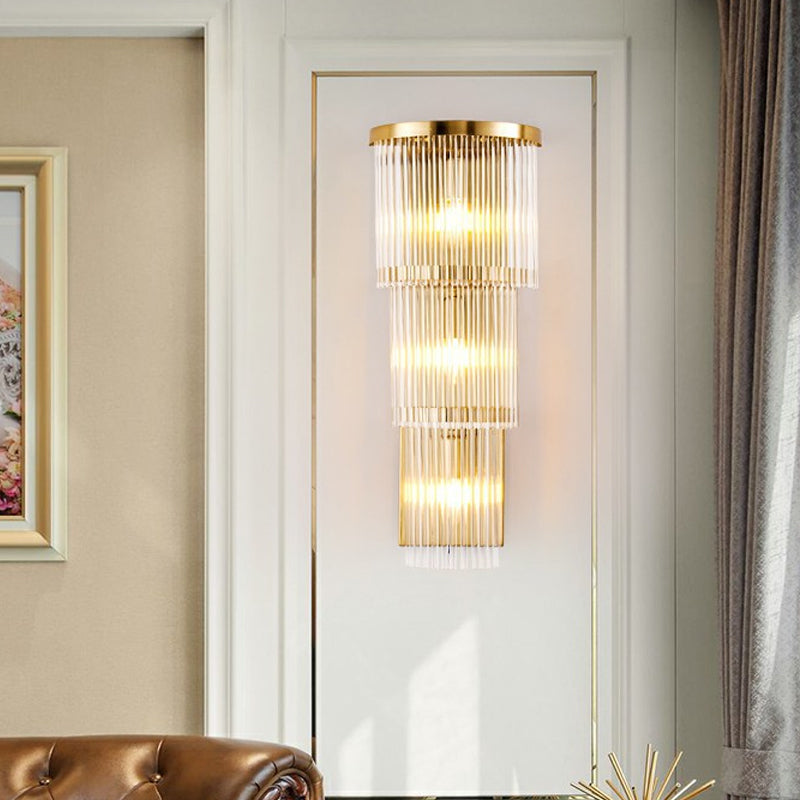 Gold Crystal Bedside Wall Sconce With 2/3 Tiers And 1/3 Light - Postmodern Triangle Design / B