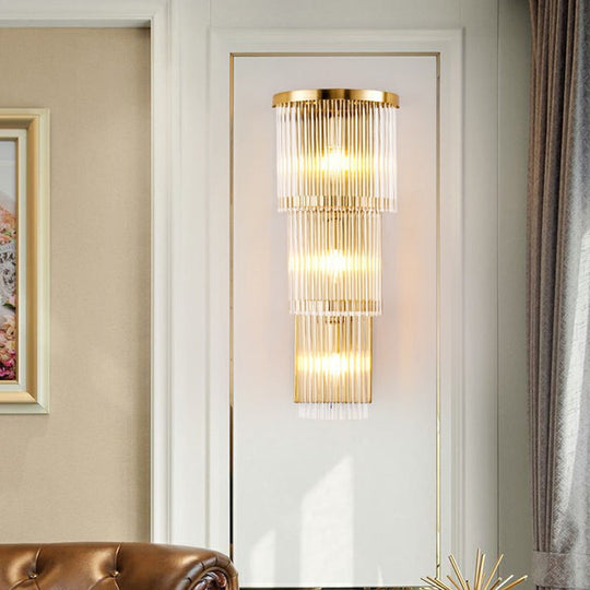 Gold Crystal Bedside Wall Sconce With 2/3 Tiers And 1/3 Light - Postmodern Triangle Design / B