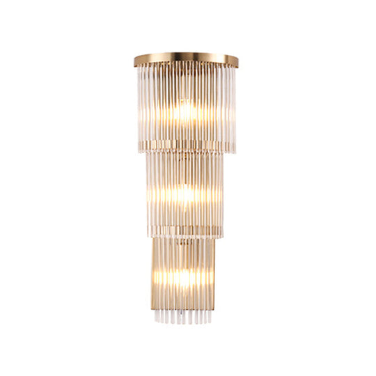 Gold Crystal Bedside Wall Sconce With 2/3 Tiers And 1/3 Light - Postmodern Triangle Design