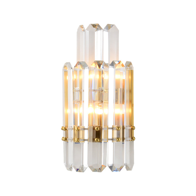 Contemporary Gold Wall Sconce With 2 Tiers Clear Crystal Prisms - Perfect For Restaurants