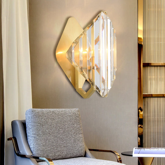Gold Crystal Rhombus Wall Mount Lamp: Post-Modern 1/2-Bulb Lighting Fixture