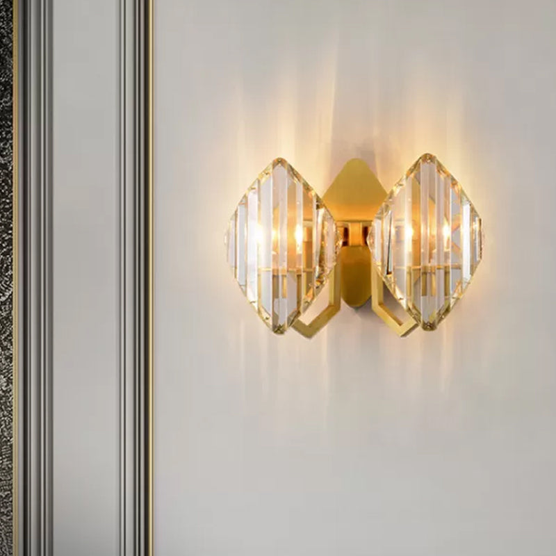 Gold Crystal Rhombus Wall Mount Lamp: Post-Modern 1/2-Bulb Lighting Fixture